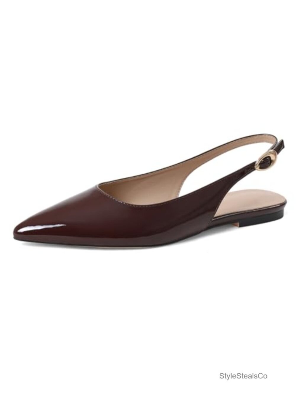 Slingback Flats Pointed Toe Faux Leather Cushioned Low Heel Women's